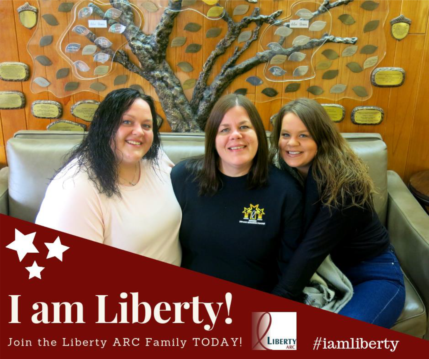 I am Liberty Story: Join the Liberty ARC Family Today. Headshot of Sheree Kretser with her daughters, Jessica Marotta and Kaitlin Kretser.