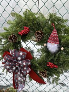 Decorated Christmas wreath.
