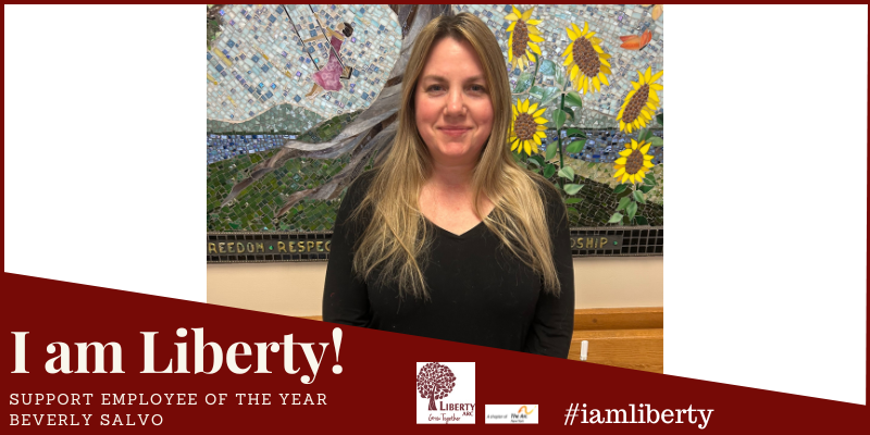 Banner Template (29) I am Liberty Story: Support Employee of the Year: Beverly Salvo. Headshot of Beverly Salvo.