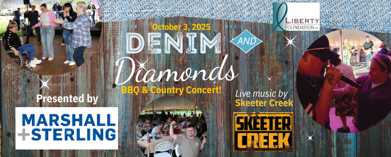 Liberty Foundation Denim and Diamonds BBQ & Country Concert Banner. October 3, 2025