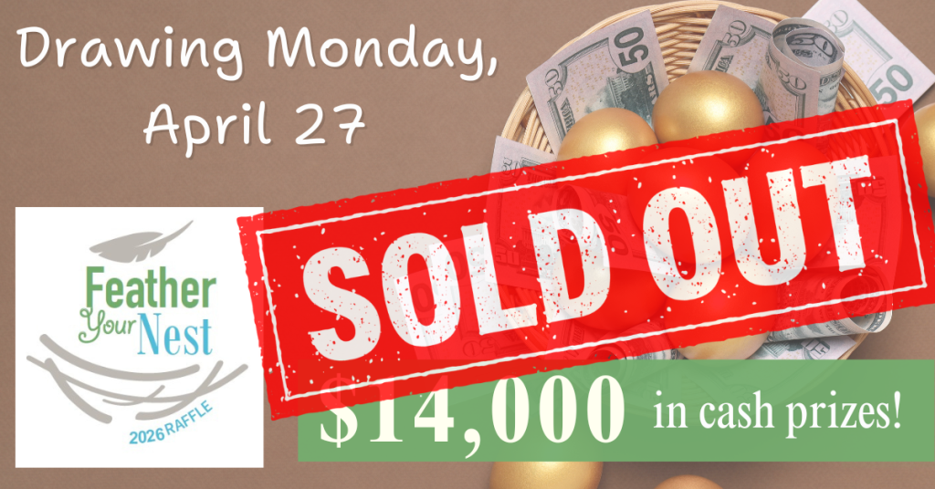 Golden eggs in a basket with $50 bills and a large block of red and white text that says