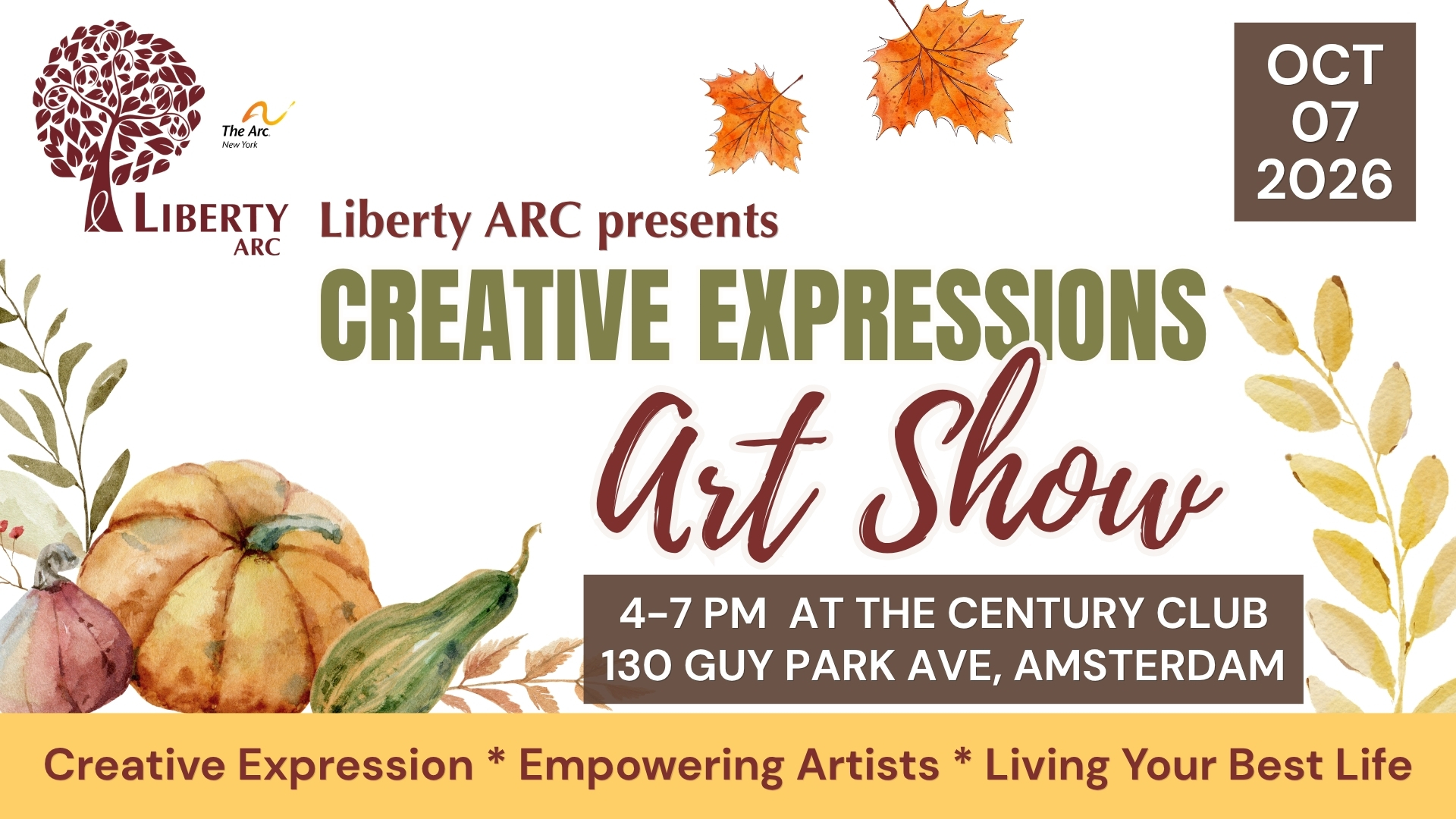 Liberty ARC presents Creative Expressions Art Show. 4-7 p.m. at the Century Club on 130 Guy Park Ave in Amsterdam. Autumn graphics